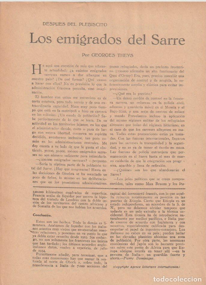 Coleccionismo de revistas y peri&oacute;dicos: Los emigrados del Sarre / Georges Theys - 1935