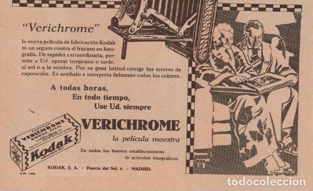 Coleccionismo de revistas y peri&oacute;dicos: Publicidad c&aacute;mara fotograf&iacute;a Pocket Kodak junior y pel&iacute;cula Verichrome -1932