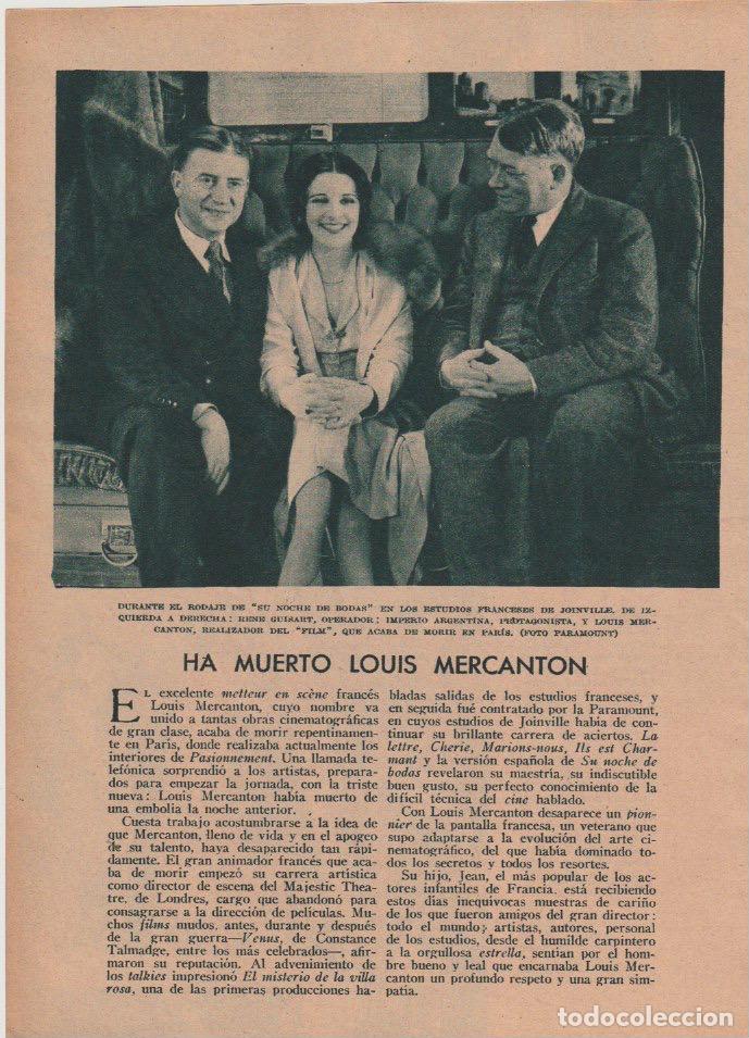 Coleccionismo de revistas y peri&oacute;dicos: * CINE * Ha muerto Louis Mercanton; Imperio Argentina, Rene Guisart -1932