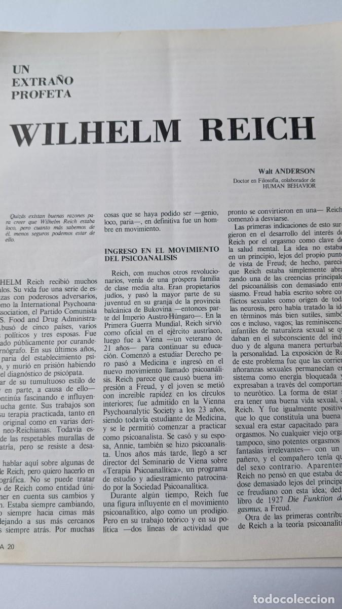 Coleccionismo de revistas y peri&oacute;dicos: WILHELM REICH: SU PENSAMIENTO A TRAV&Eacute;S DE SU VIDA. 7 P&Aacute;GINAS EXTRA&Iacute;DAS DE LA REVISTA PSICODEIA