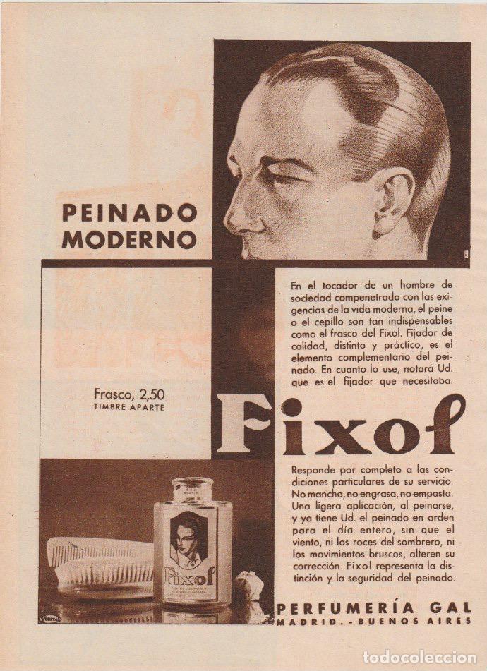 Coleccionismo de revistas y peri&oacute;dicos: Publicidad fijador FIXOL de Perfumer&iacute;a Gal - 1935