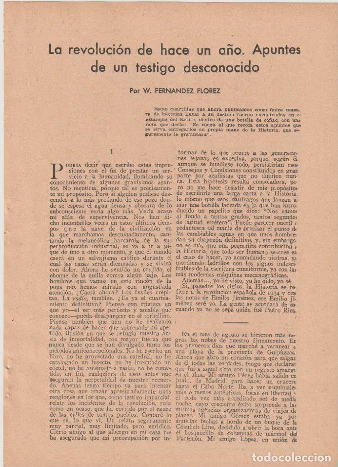 Coleccionismo de revistas y peri&oacute;dicos: * REVOLUCI&Oacute;N ASTURIAS 1934 * Apuntes de un testigo desconocido (I) / W.Fern&aacute;ndez - 1935