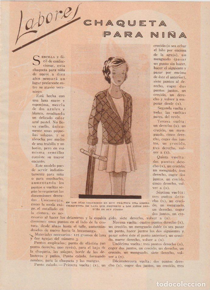 Collection Magazines and Newspapers: * LABORES * Chaqueta para ni&ntilde;a / modelo de Knitted - 1935