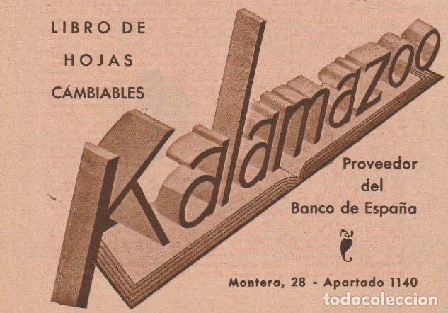 Sammeln von Zeitschriften und Zeitungen: Publicidad libro de hojas cambiables KALAMAZOO, proveedor del Banco de Espa&ntilde;a - 1935