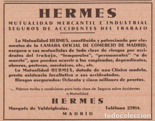 Sammeln von Zeitschriften und Zeitungen: Publicidad Mutualidad Mercantil e Industrial, Seguros de accidentes HERMES - 1935