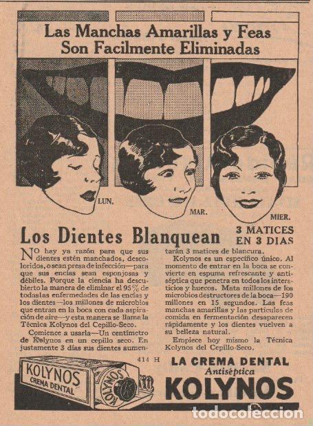 Coleccionismo de revistas y peri&oacute;dicos: Publicidad dent&iacute;frico, crema dental KOLYNOS - 1935