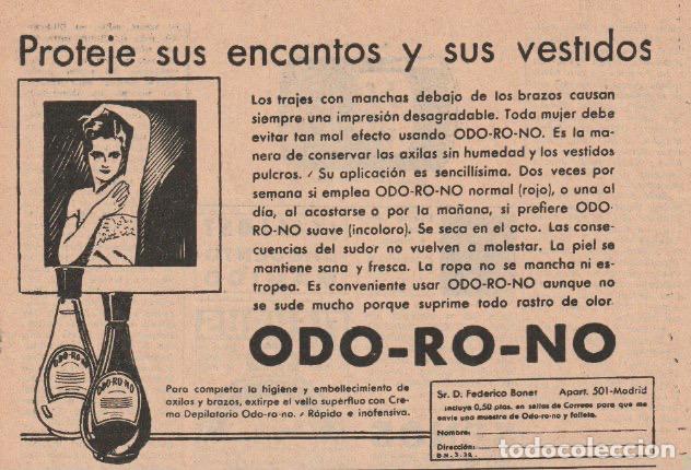 Coleccionismo de revistas y peri&oacute;dicos: Publicidad desodorante ODO-RO-NO - 1935