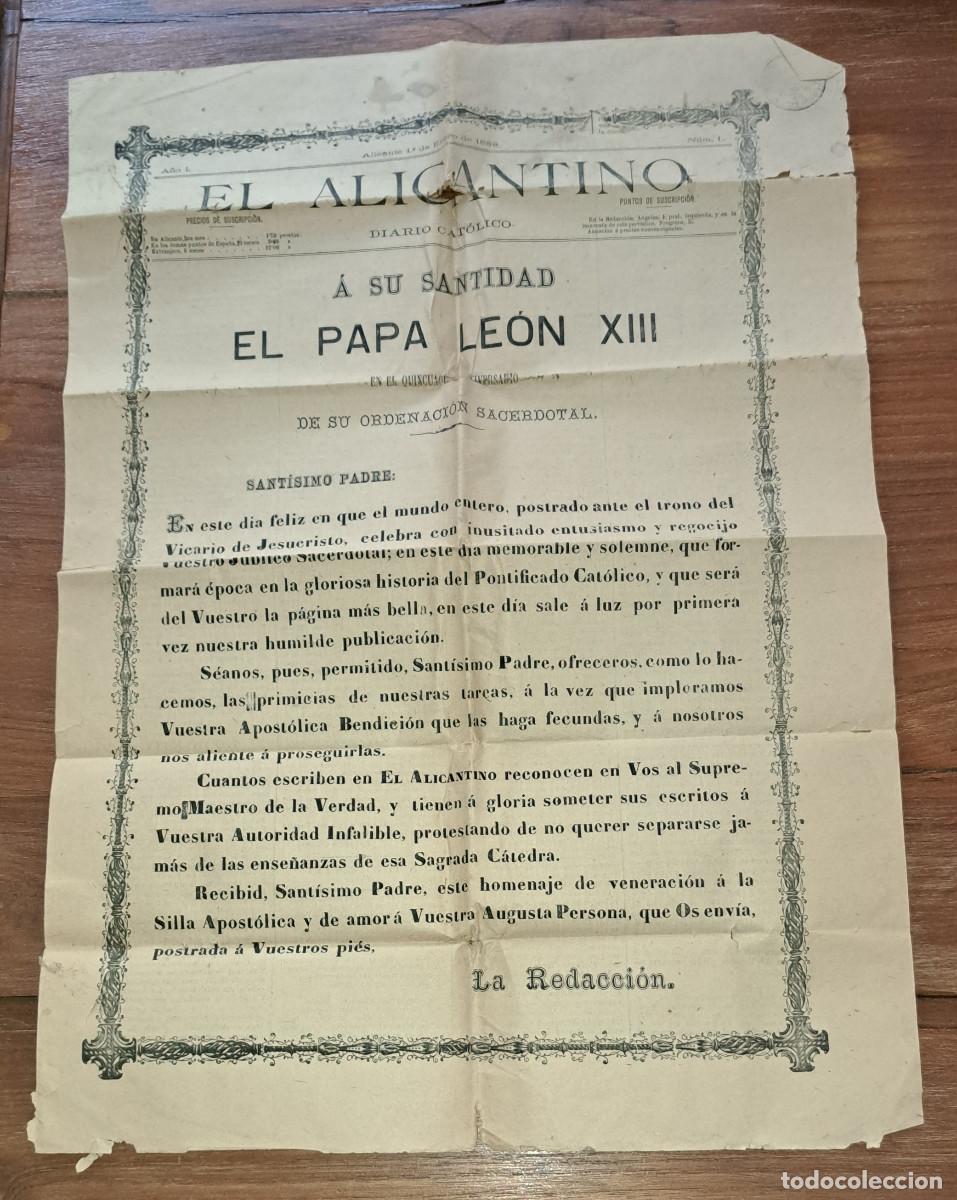 Coleccionismo de revistas y peri&oacute;dicos: EL ALICANTINO - DIARIO CAT&Oacute;LICO DE ALICANTE - A&Ntilde;O I - N&ordm; 1 - 1 DE ENERO DE 1888