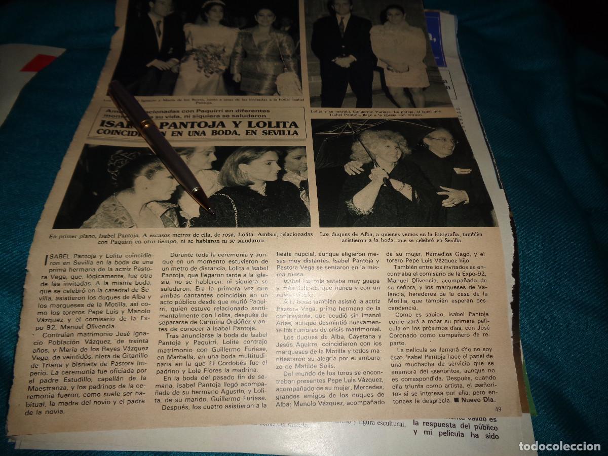Coleccionismo de revistas y peri&oacute;dicos: RECORTE : ISABEL PANTOJA Y LOLITA, COINCIDEN EN UNA BODA.. SEMANA, ABRIL 1990