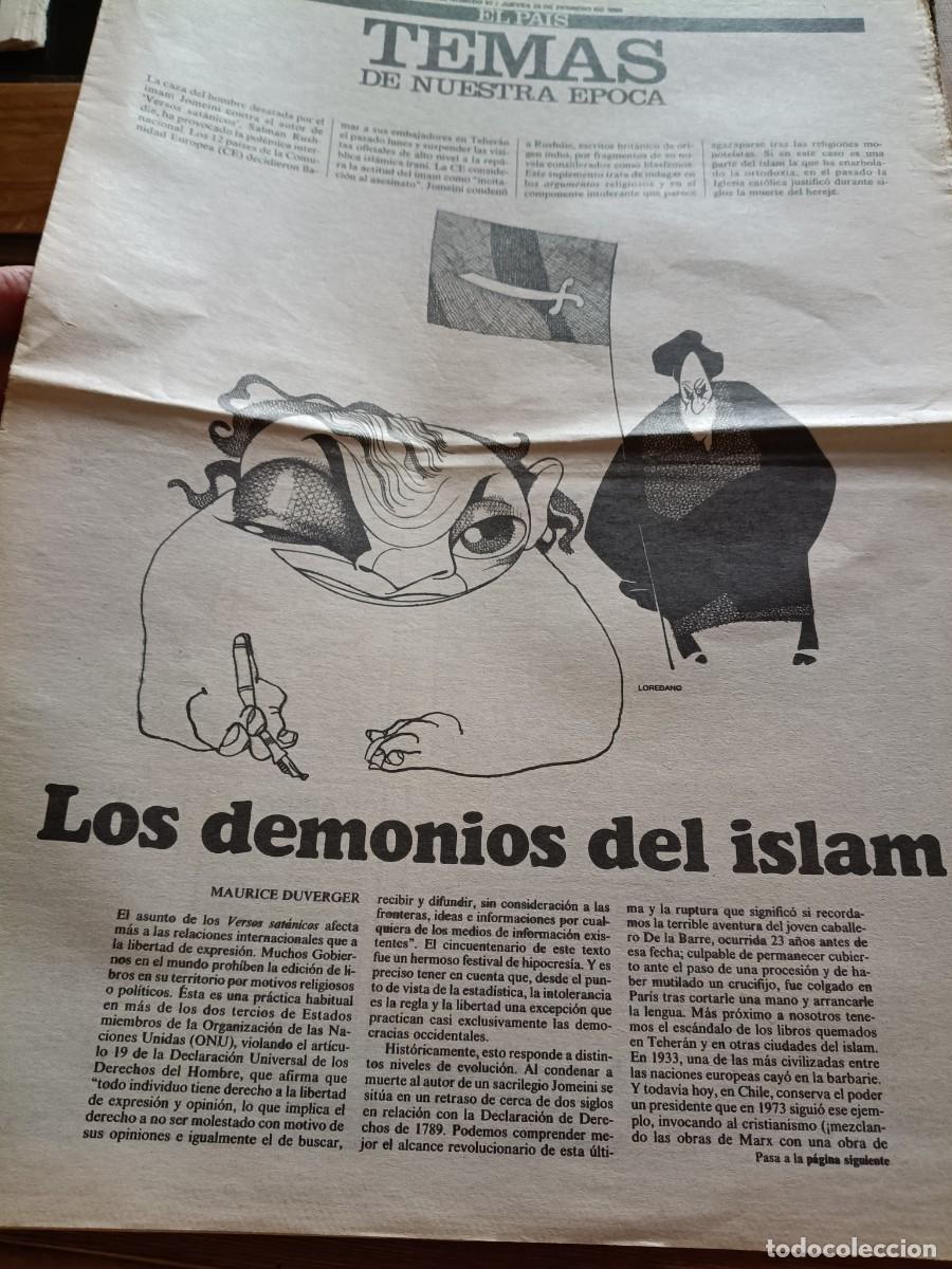 Coleccionismo de revistas y peri&oacute;dicos: CONDENA DEL IM&Aacute;N JOMEINI CONTRA SALMAN RUSHDIE POR VERSOS SAT&Aacute;NICOS. SEPARATA 8 PAGINAS DE EL PAIS