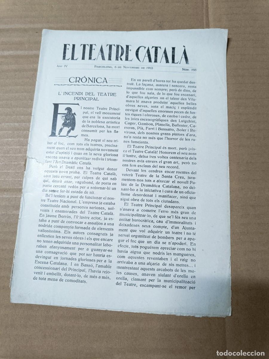 Coleccionismo de revistas y peri&oacute;dicos: ANTIGUA REVISTA CATALANA DE 1915, EL TEATRE CATAL&Agrave;, INCENDI, LICEU BARCELONA -P3