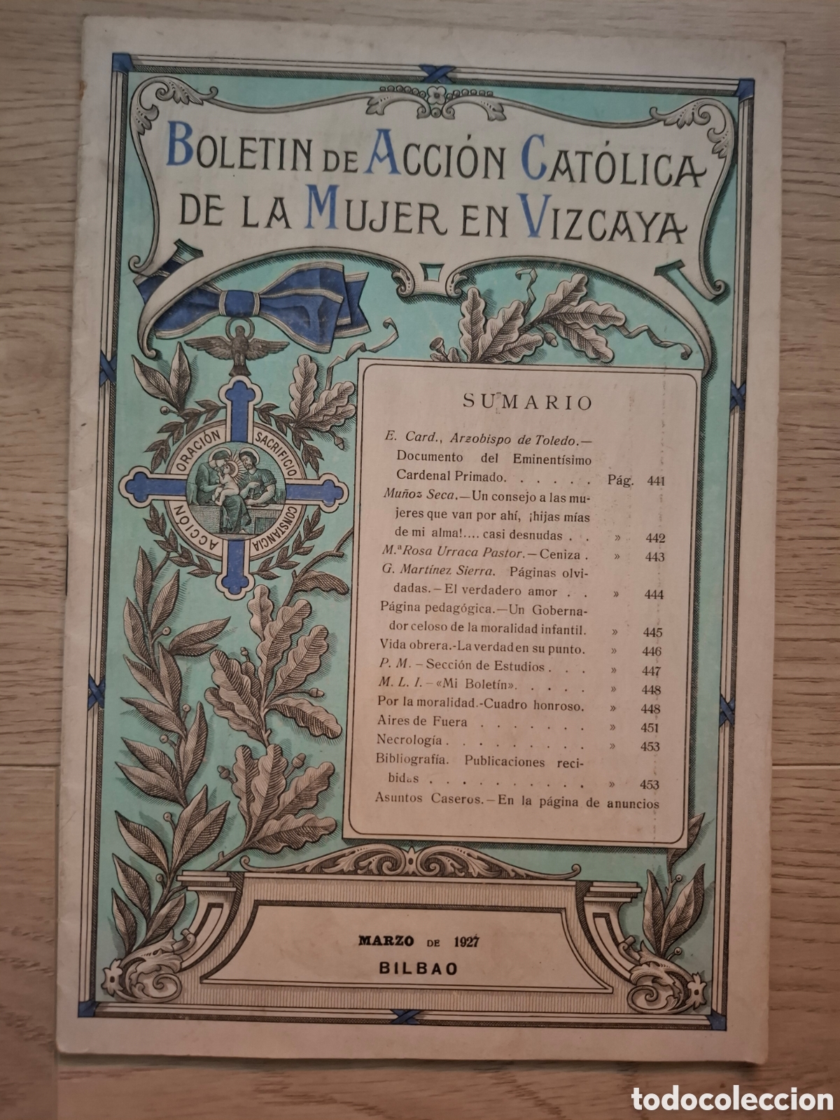Coleccionismo de revistas y peri&oacute;dicos: Bolet&iacute;n de Acci&oacute;n Cat&oacute;lica de la Mujer en Vizcaya, Bilbao, Marzo de 1927