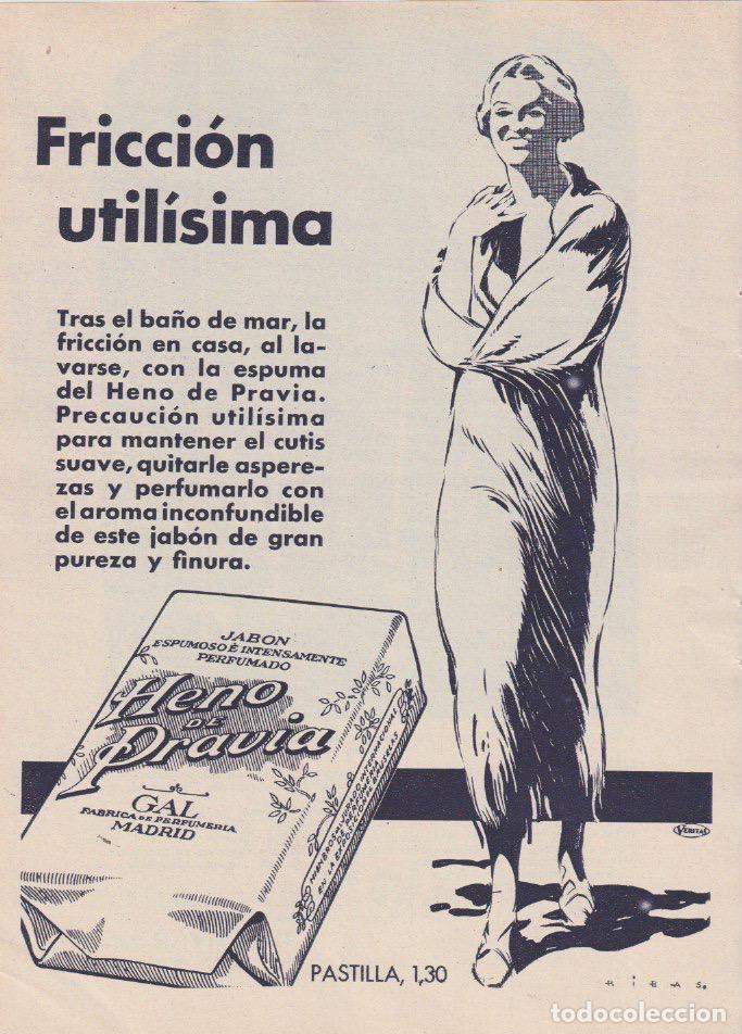 Coleccionismo de revistas y peri&oacute;dicos: Publicidad Jab&oacute;n Heno de Pravia / dibujo de Ribas -1933