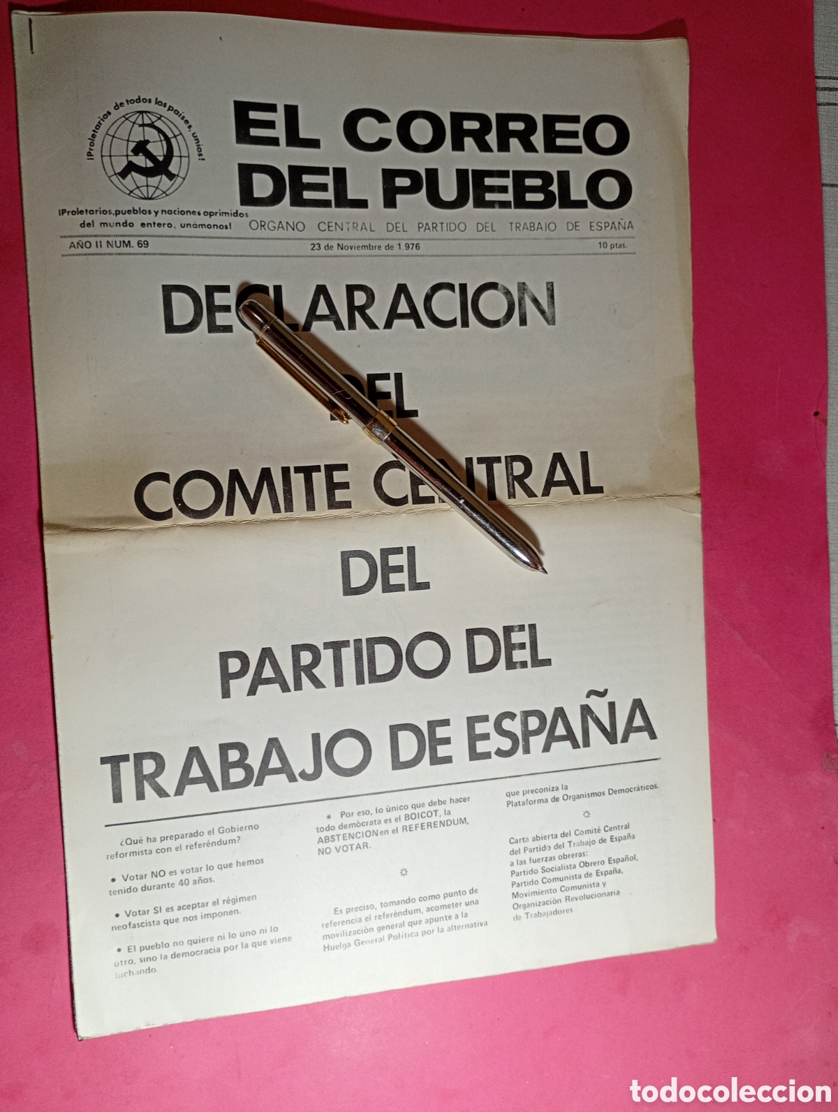 Collectionnisme de Revues et Journaux: EL CORREO DEL PUEBLO DECLARACI&Oacute;N COMITE CENTRAL PARTIDO DEL TRABAJO DE ESPA&Ntilde;A N&ordm; 69 - 1976