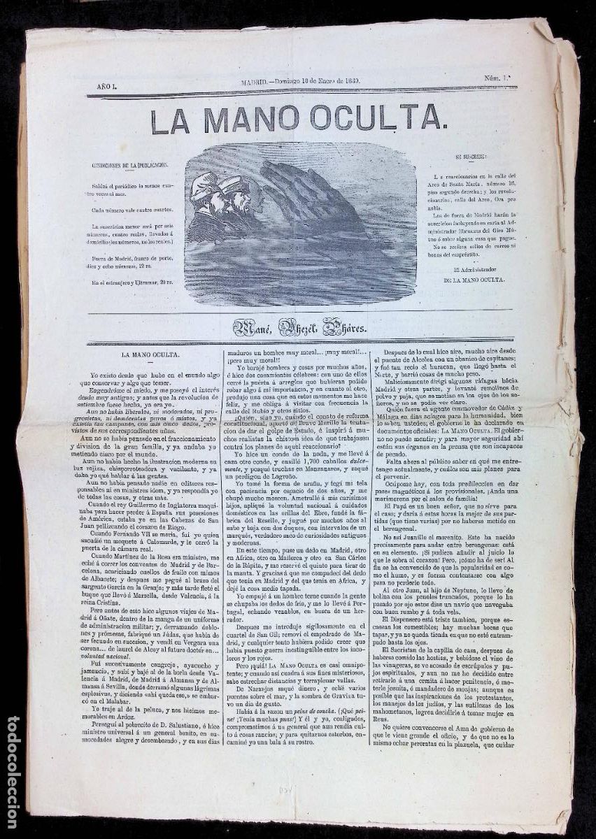 Coleccionismo de revistas y peri&oacute;dicos: LA MANO NEGRA. - [Revista.] - Del n.&ordm; 1 al n.&ordm; 19. 1869. MADRID