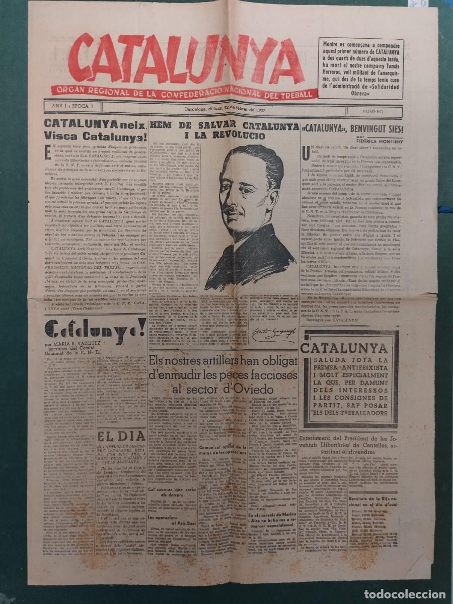 Coleccionismo de revistas y peri&oacute;dicos: 1937 &rdquo;CATALUNYA&rdquo; DIARI CONFEDERACI&Oacute; NACIONAL DEL TREBALL CNT NUMERO 1 GUERRA CIVIL