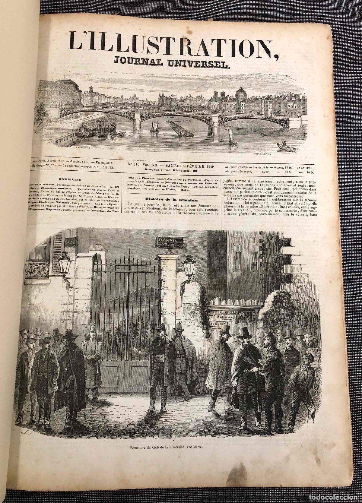 Coleccionismo de revistas y peri&oacute;dicos: L'ILLUSTRATION JOURNAL UNIVERSEL N&ordm; 310 A 335 ENCUADERNADOS EN UN TOMO. FEBRERO A JULIO 1849