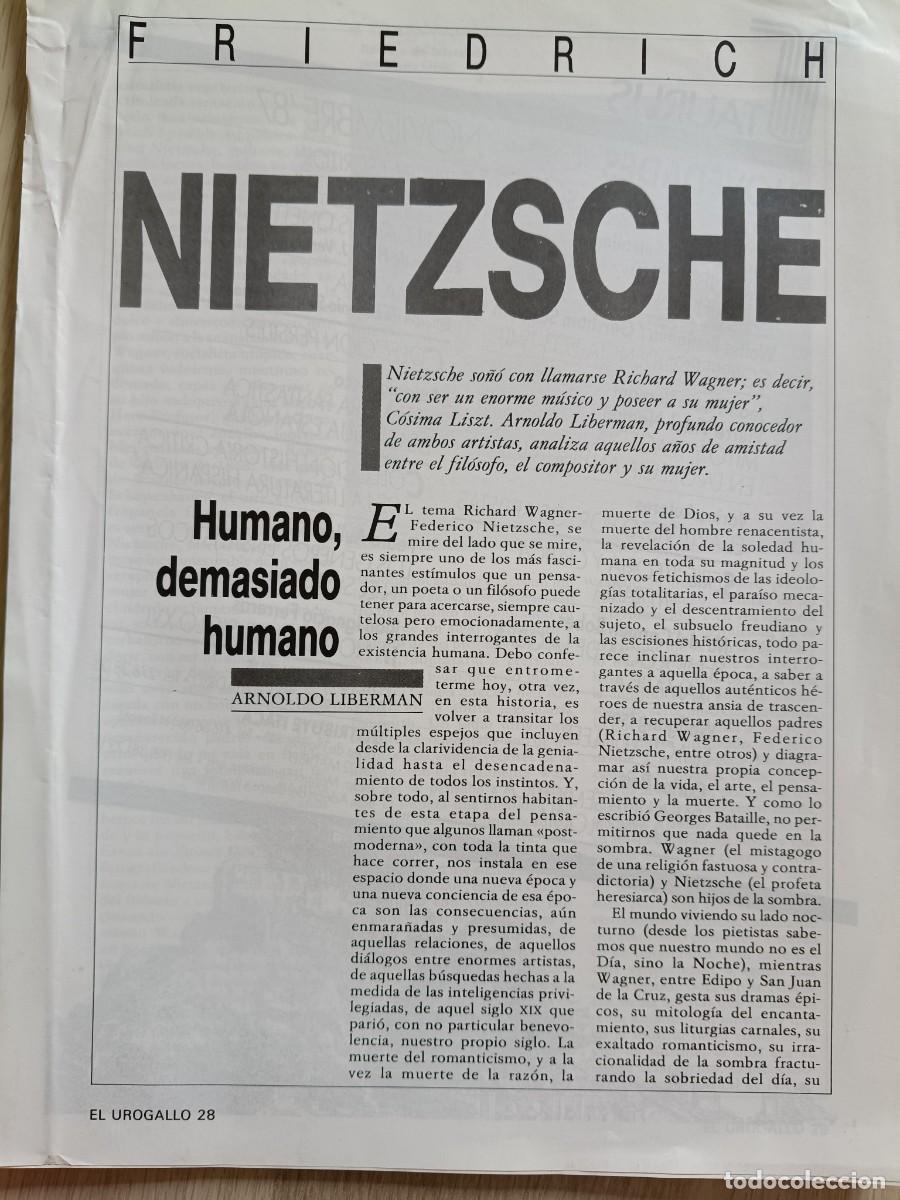 Coleccionismo de revistas y peri&oacute;dicos: RELACI&Oacute;N ENTRE NIETZSCHE Y WAGNER. ARNOLDO LIBERMAN 4 P&Aacute;GINAS EXTRA&Iacute;DAS DE REVISTA EL UROGALLO. 4 PA