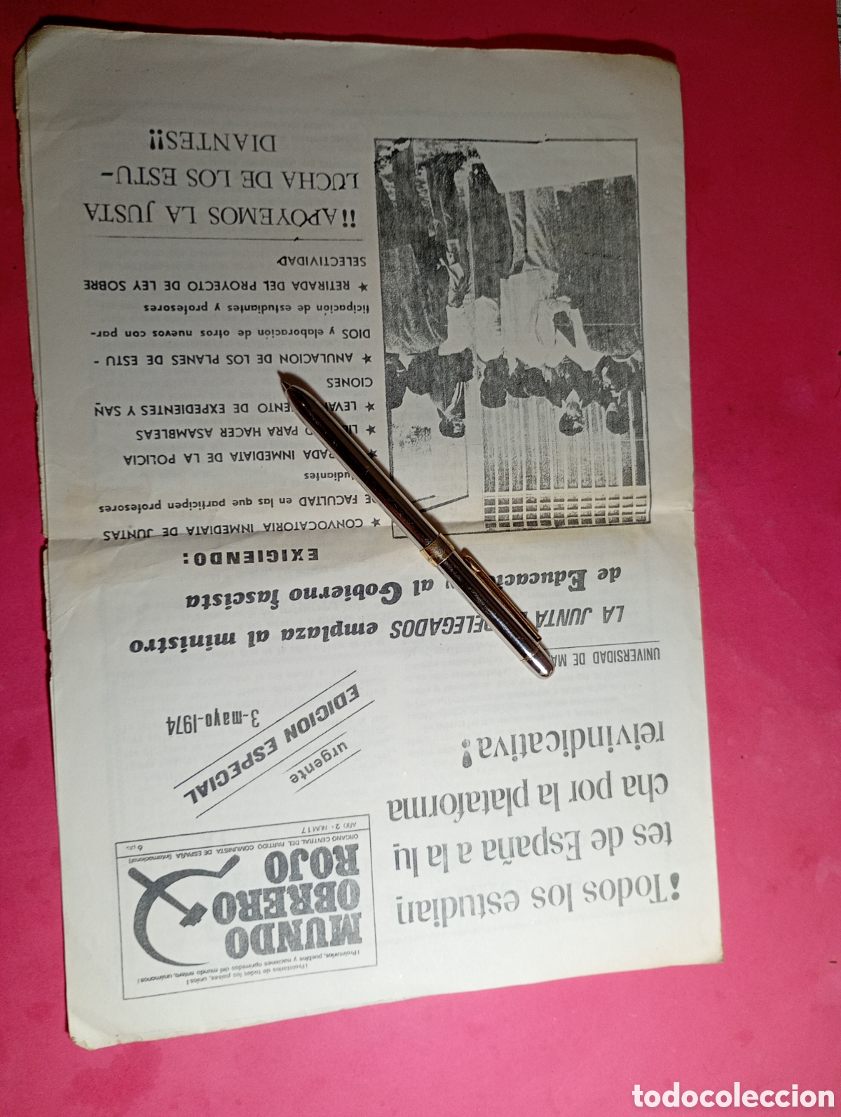 Coleccionismo de revistas y peri&oacute;dicos: MUNDO OBRERO ROJO PCE (interbacional) 3/5/1974 EDICION ESPECIAL URGENTE