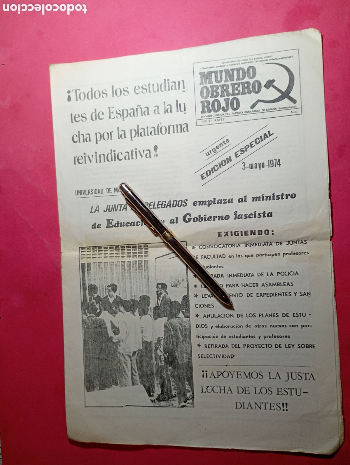 Coleccionismo de revistas y peri&oacute;dicos: MUNDO OBRERO ROJO PCE (intermacional) 3/5/1974 EDICION ESPECIAL URGENTE