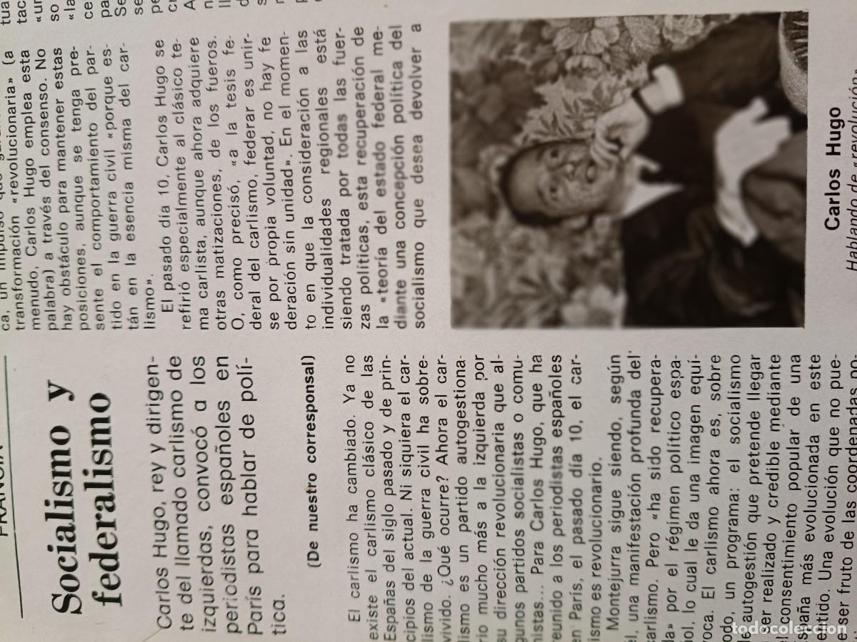 Coleccionismo de revistas y peri&oacute;dicos: CARLOS HUGO, DIRIGENTE DEL CARLISMO DE IZQUIERDAS. ARTICULO DE REVISTA MUNDO JULIO 1975