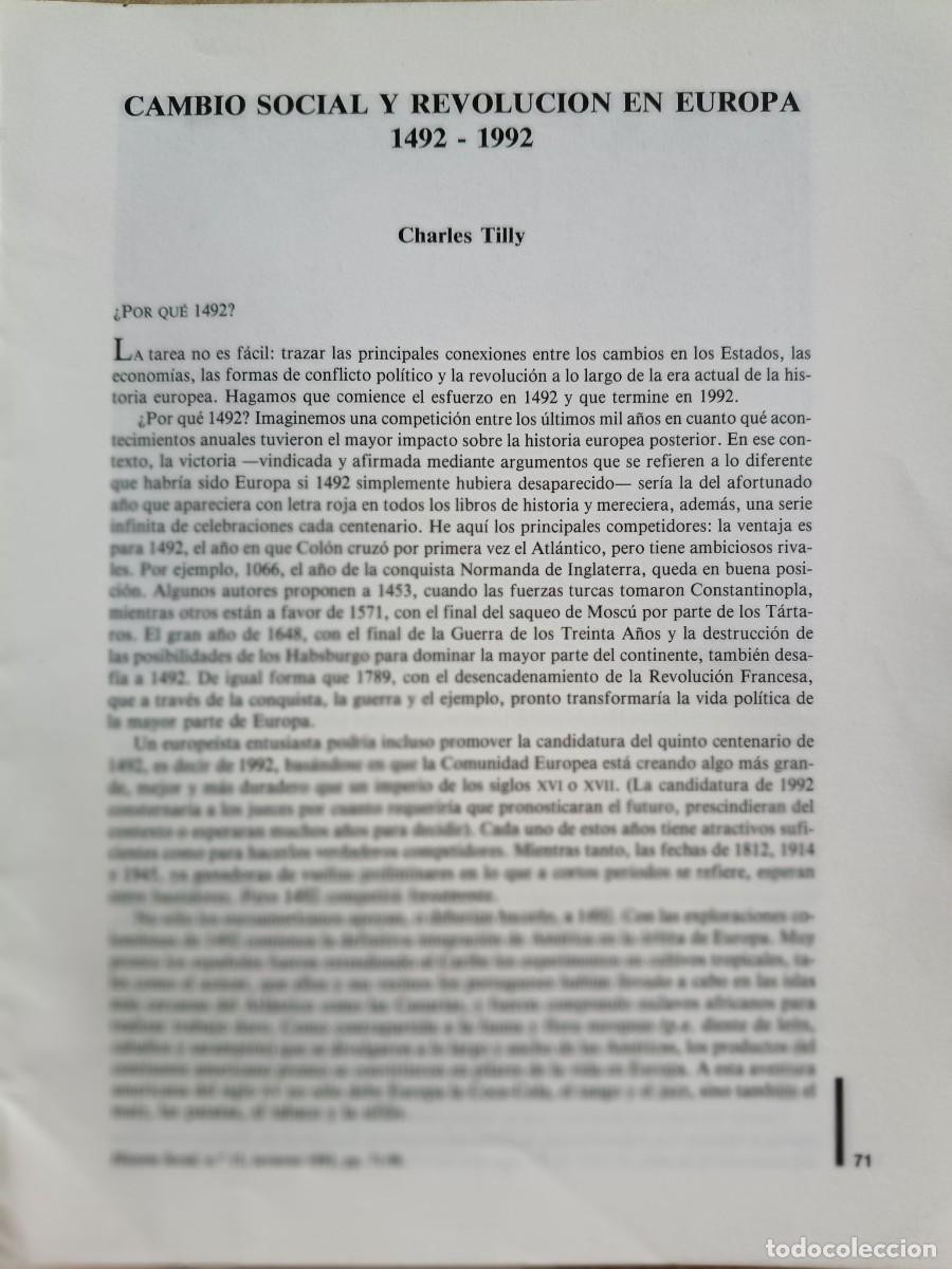 Coleccionismo de revistas y peri&oacute;dicos: CAMBIO SOCIAL Y REVOLUCI&Oacute;N EN EUROPA 1492-1992. CHARLES TILLY. 26 P&Aacute;GINAS DE HISTORIA SOCIAL, 1993
