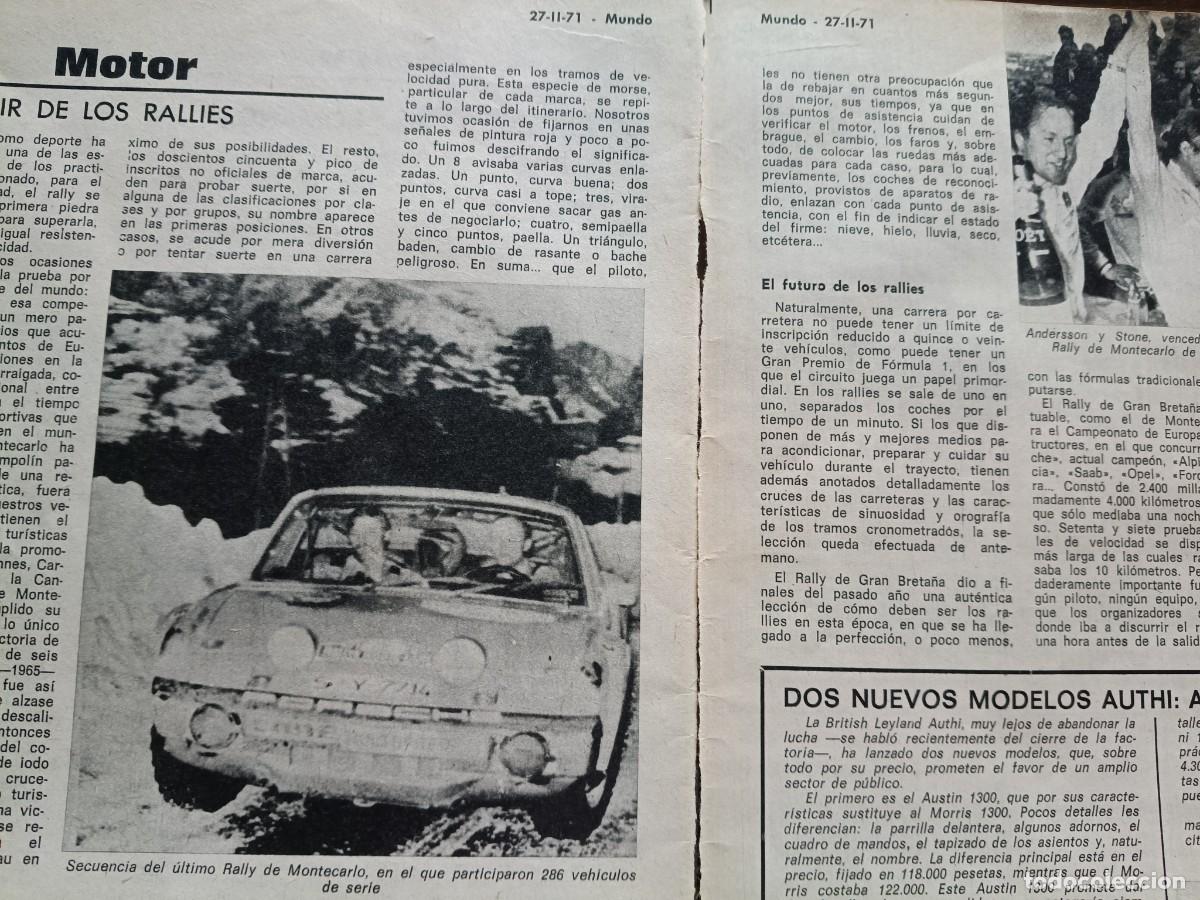 Coleccionismo de revistas y peri&oacute;dicos: REPORTAJE SOBRE LA HISTORIA Y EL PORVENIR DE LOS RALLIES EXTRA&Iacute;DO DE REVISTA MUNDO FEBRERO 1971
