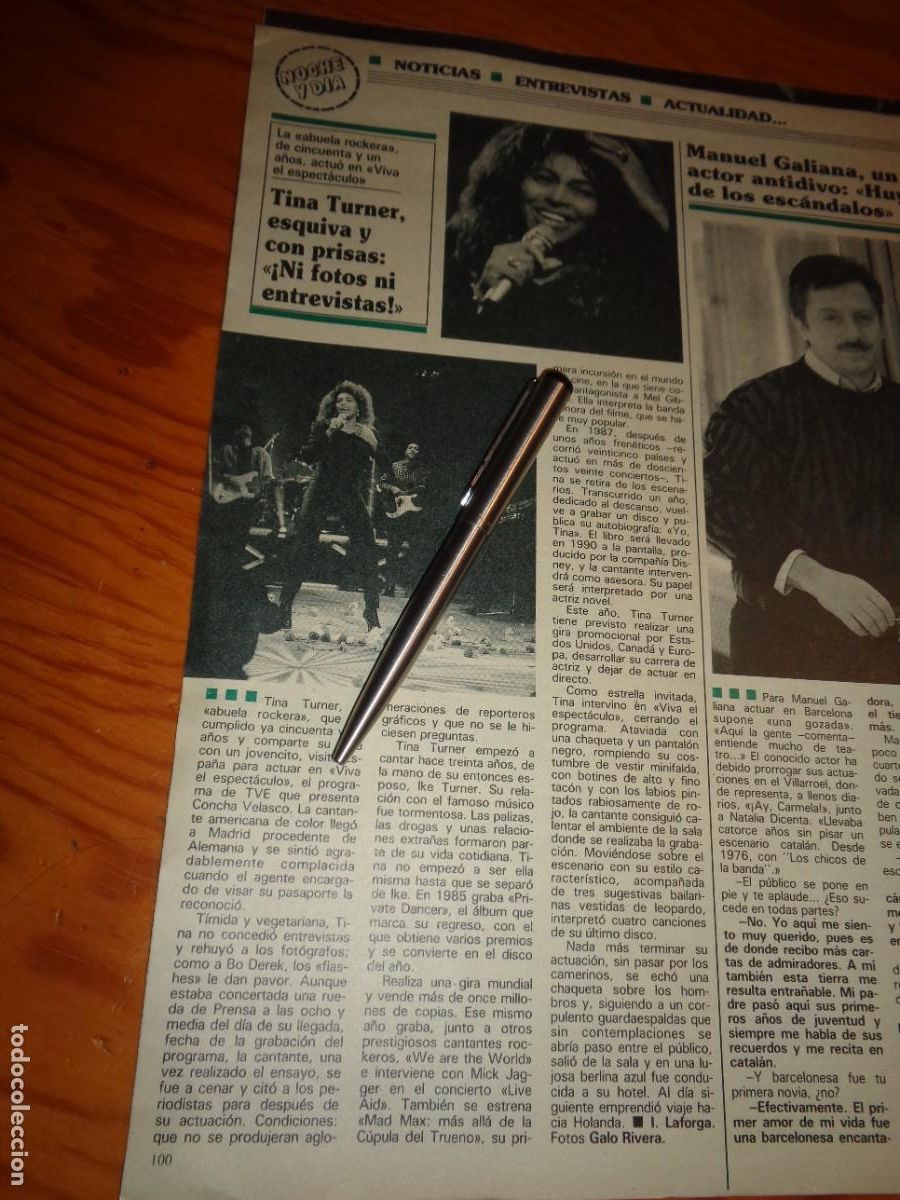 Coleccionismo de revistas y peri&oacute;dicos: RECORTE : TINA TURNER, EN EL PROGRAMA , VIVA EL ESPECTACULO. SEMANA, FBRO 1990