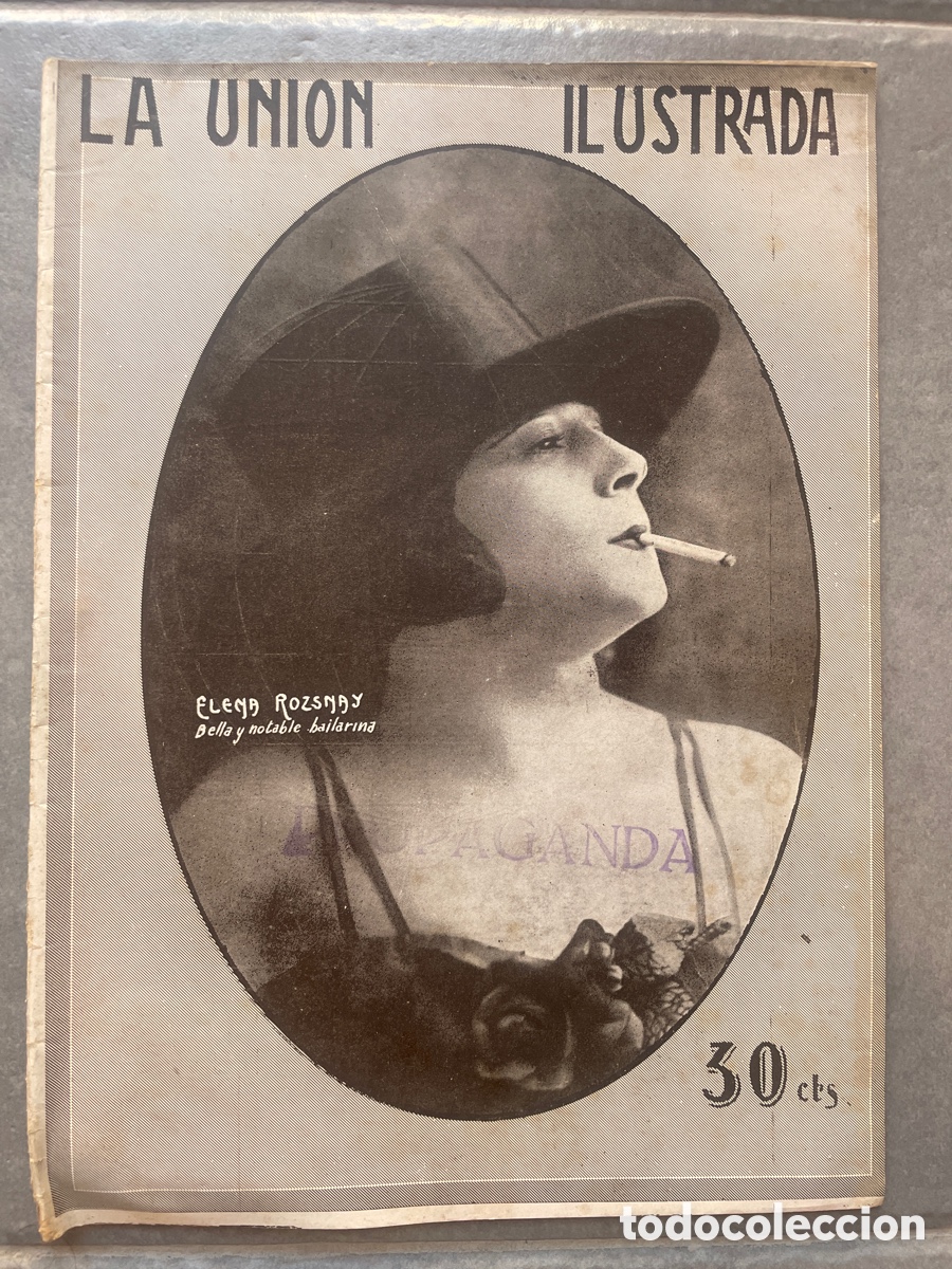 Coleccionismo de revistas y peri&oacute;dicos: La Uni&oacute;n Ilustrada. Octubre de 1923. Sello propaganda en portada.