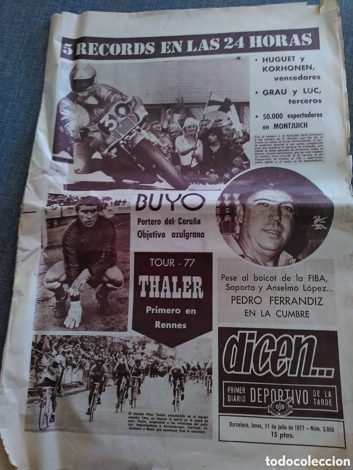 Coleccionismo de revistas y peri&oacute;dicos: Diario deportivo Dicen. 11 julio 1977