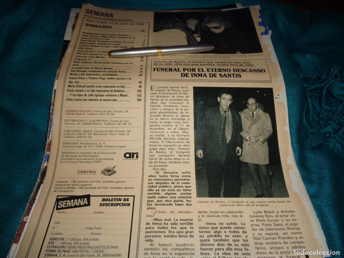 Coleccionismo de revistas y peri&oacute;dicos: RECORTE : FUNERAL POR INMA DE SANTIS. SEMANA, ENERO 1990