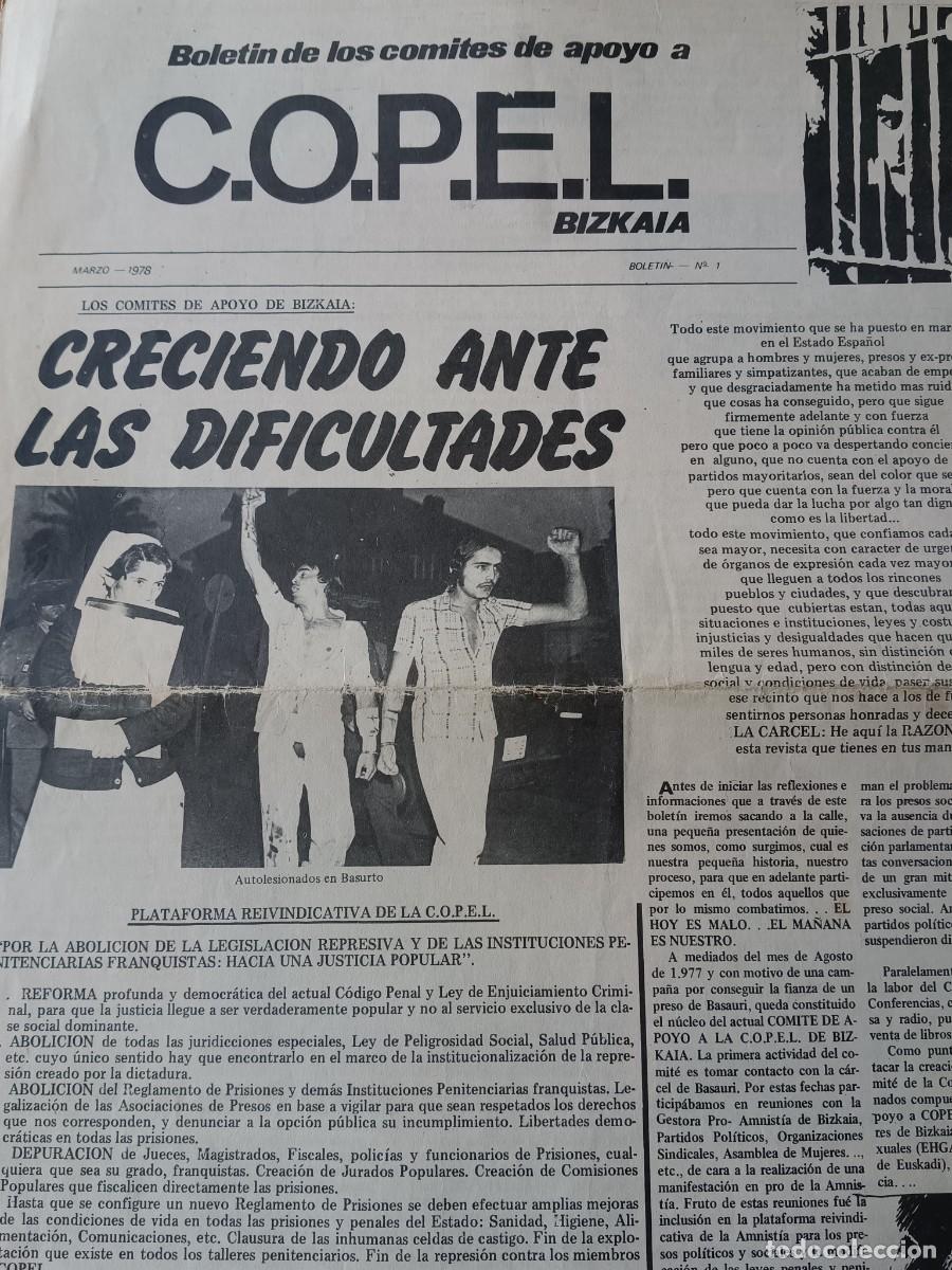 Coleccionismo de revistas y peri&oacute;dicos: BOLET&Iacute;N DE LOS COMIT&Eacute;S DE APOYO A COPEL BIZKAIA N&ordm; 1 MARZO 1978. PLATAFORMA REIVINDICATIVA. JOVENES