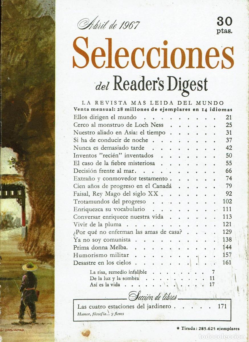 Coleccionismo de revistas y peri&oacute;dicos: Selecciones Reader's Digest / Abril 1967 / Monstruo lago Ness / Rey Faisal / Ya no soy comunista