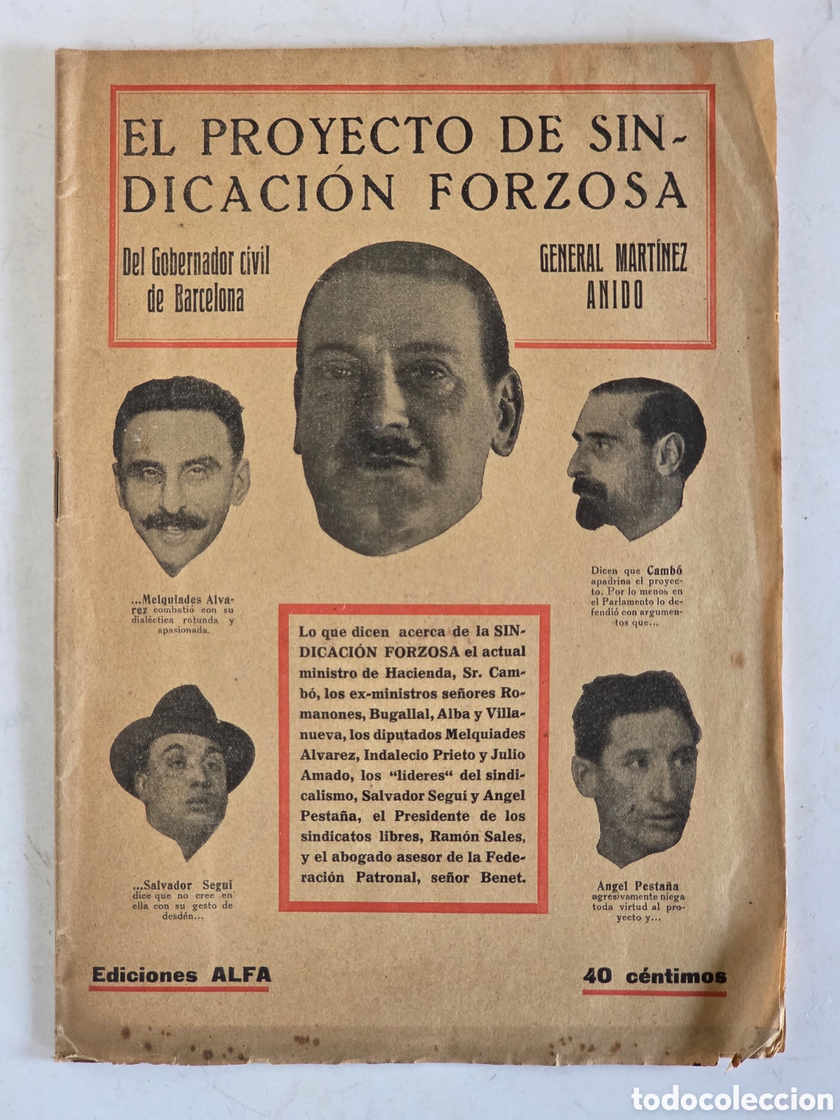Coleccionismo de revistas y peri&oacute;dicos: Antigua Revista Sindicaci&oacute;n Forzosa Segu&iacute; Noi del Sucre Anarquismo Pesta&ntilde;a General Anido Sindicato