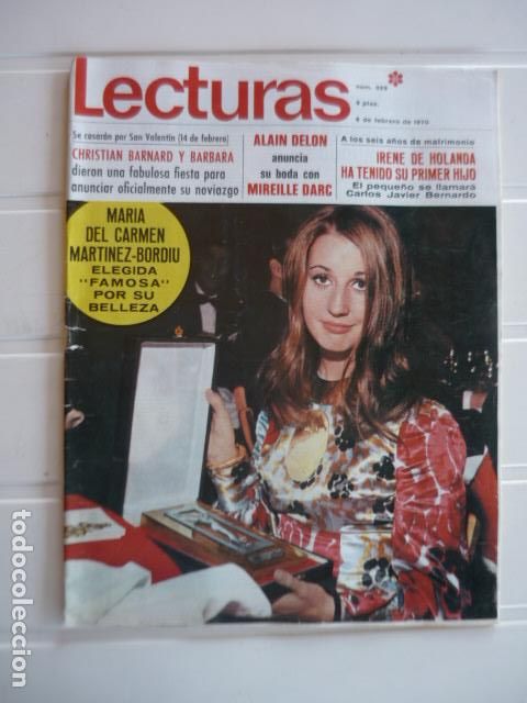Coleccionismo de revistas y peri&oacute;dicos: REVISTA LECTURAS 929 6 FEBRERO 1970 CARMEN MART&Iacute;NEZ BORDIU