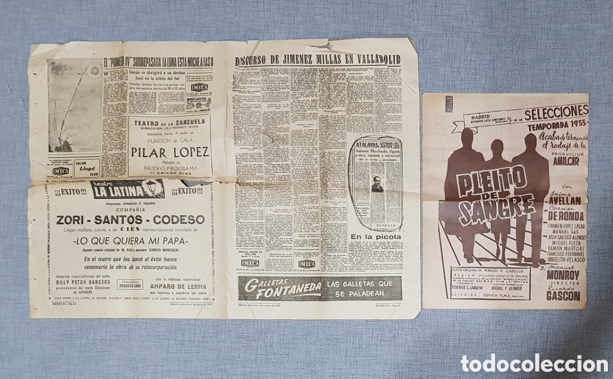 Coleccionismo de revistas y peri&oacute;dicos: PLIEGO DIARIO PUEBLO 4 MARZO 1959 FONTANEDA, TEATRO ZARZUELA, LA LATINA, IMECA, PAQUITA RICO...