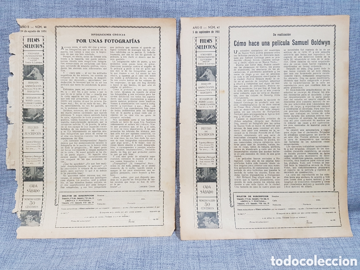 Coleccionismo de revistas y peri&oacute;dicos: 15 P&Aacute;GINAS SUELTAS FILMS SELECTOS PUBLICACI&Oacute;N CULTURAL CINEMATOGR&Aacute;FICA A&Ntilde;O 1931 SEGUNDA REP&Uacute;BLICA