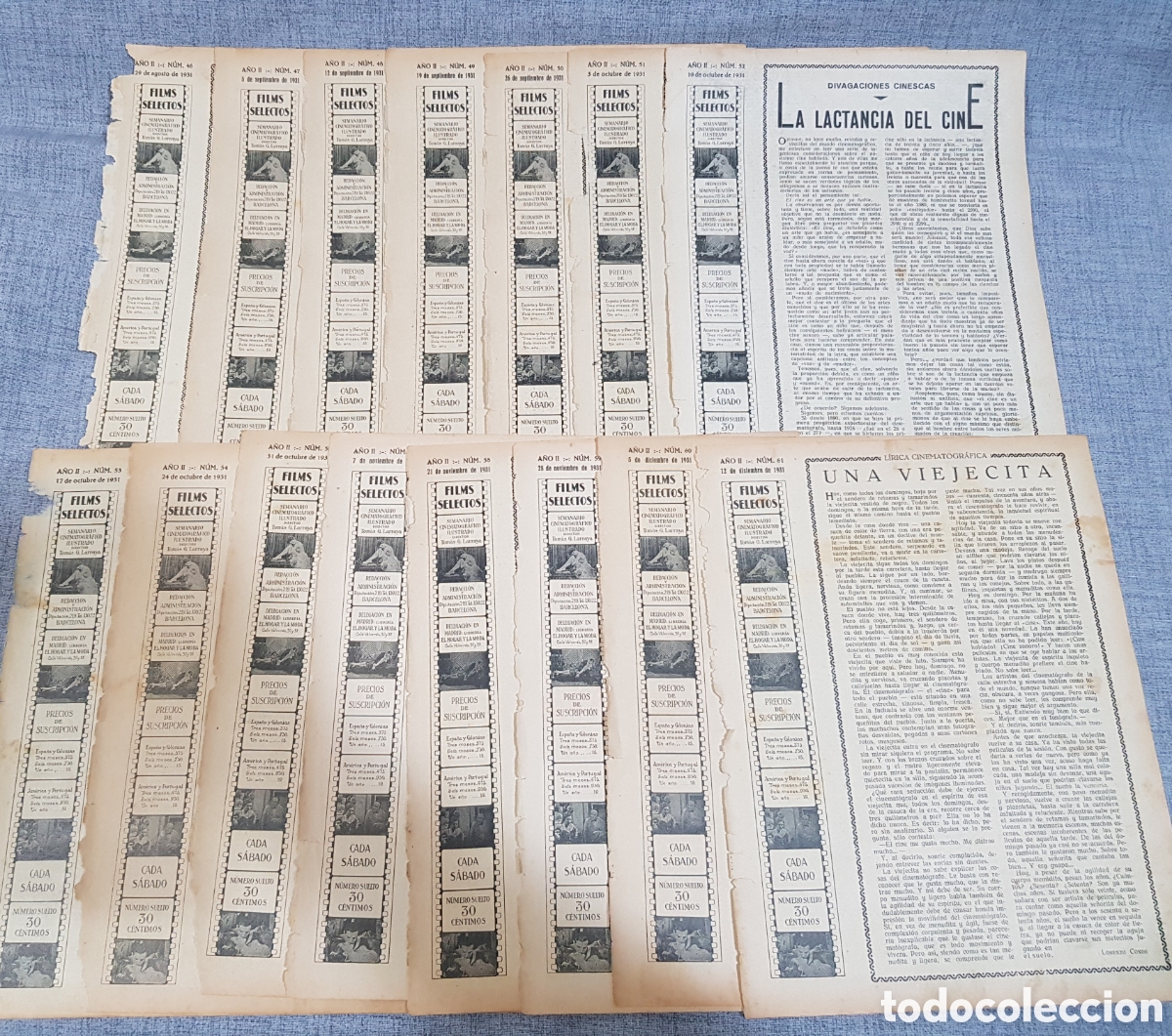 Coleccionismo de revistas y peri&oacute;dicos: 15 P&Aacute;GINAS SUELTAS FILMS SELECTOS PUBLICACI&Oacute;N CULTURAL CINEMATOGR&Aacute;FICA A&Ntilde;O 1931 SEGUNDA REP&Uacute;BLICA