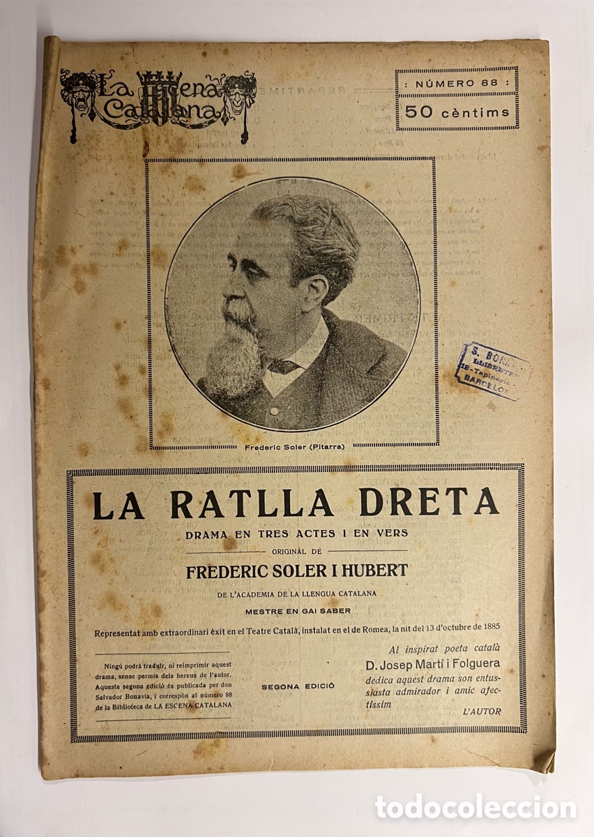 Coleccionismo de revistas y peri&oacute;dicos: LA ESCENA CATALANA. LA RATLLA DRETA, de FREDERIC SOLER I HUBERT No.88, (a.1920)