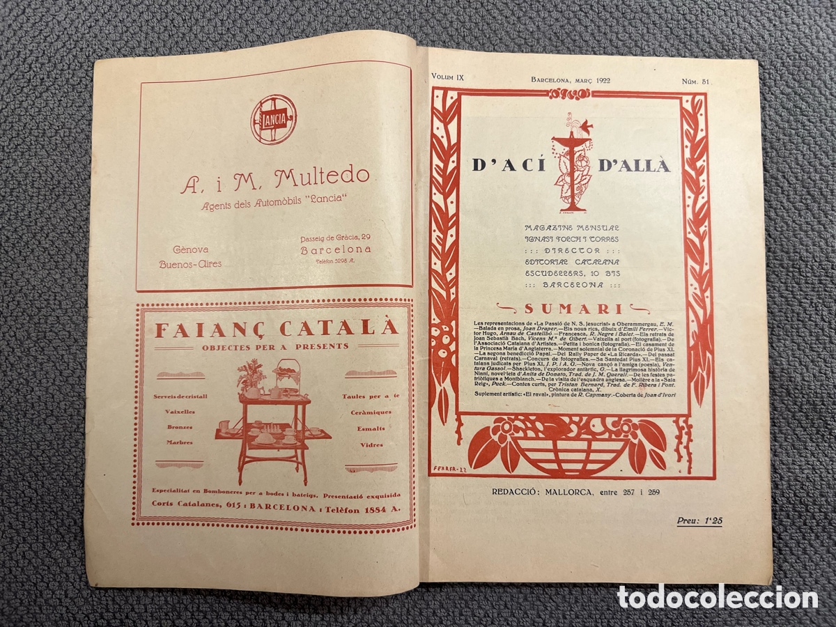 Coleccionismo de revistas y peri&oacute;dicos: BARCELONA.. D'AC&Iacute; D'ALLA.., MAGAZINE MENSUAL. EDITORIAL CATALANA. VoL. IX N&uacute;m.51, 01/03/1922
