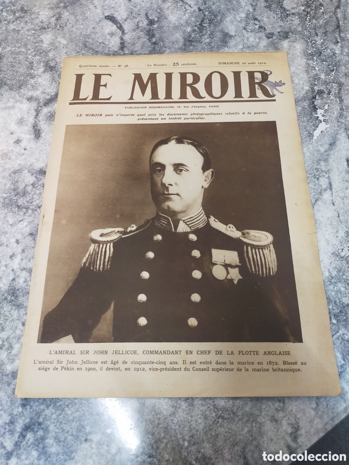 Coleccionismo de revistas y peri&oacute;dicos: Peri&oacute;dico LE MIROIR,n&uacute;m. 38. Domingo 16 de agosto de 1914