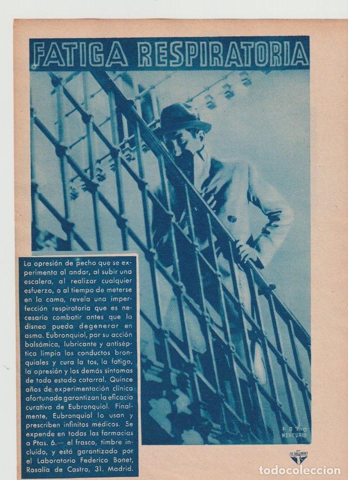 Coleccionismo de revistas y peri&oacute;dicos: Publicidad Eubronquiol de Laboratorio Federico Bonet contra la fatiga respiratoria - 1933