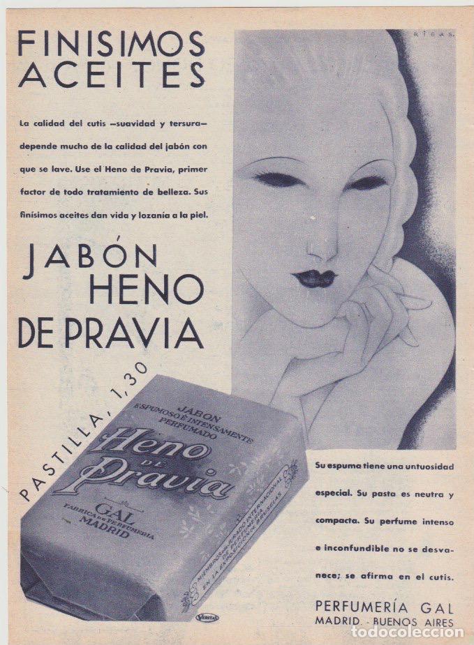 Coleccionismo de revistas y peri&oacute;dicos: Publicidad jab&oacute;n Heno de Pravia de perfumer&iacute;a Gal - 1933