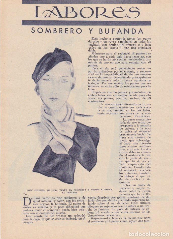 Collectionnisme de Revues et Journaux: * LABORES * Sombrero y bufanda / modelo de Knitted - 1933