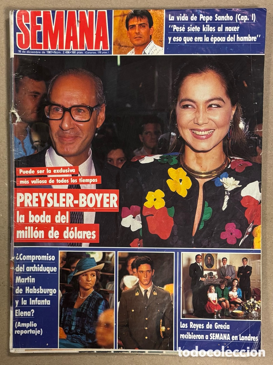 Coleccionismo de revistas y peri&oacute;dicos: SEMANA N&deg; 2496 (1987). BODA PREYSLER BOYER, PEPE SANCHO, ANA OBREG&Oacute;N, CARMEN MORALES,&hellip;
