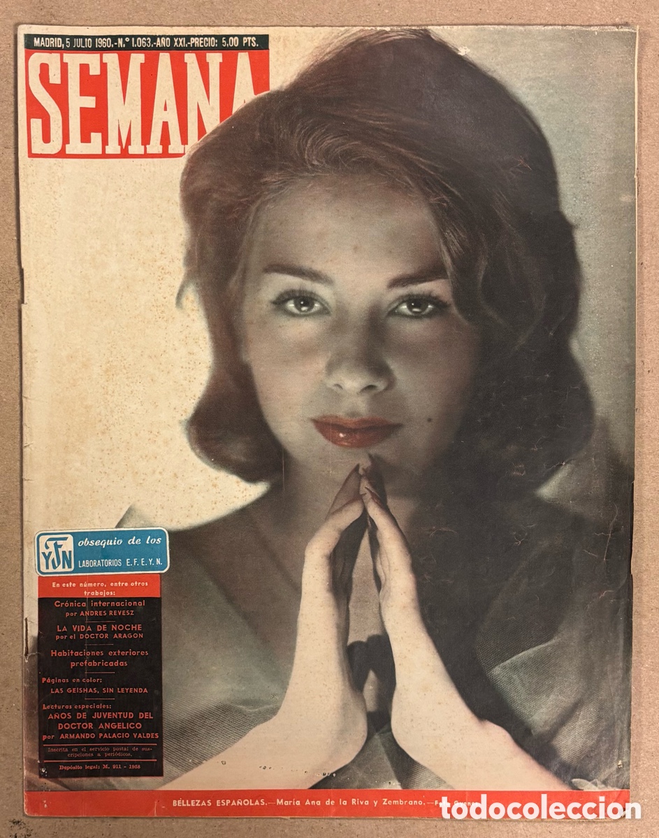 Coleccionismo de revistas y peri&oacute;dicos: SEMANA N&deg; 1063 (1960). MAR&Iacute;A ANA DE LA RIVA Y ZAMBRANO, MODA, ACTUALIDAD,..