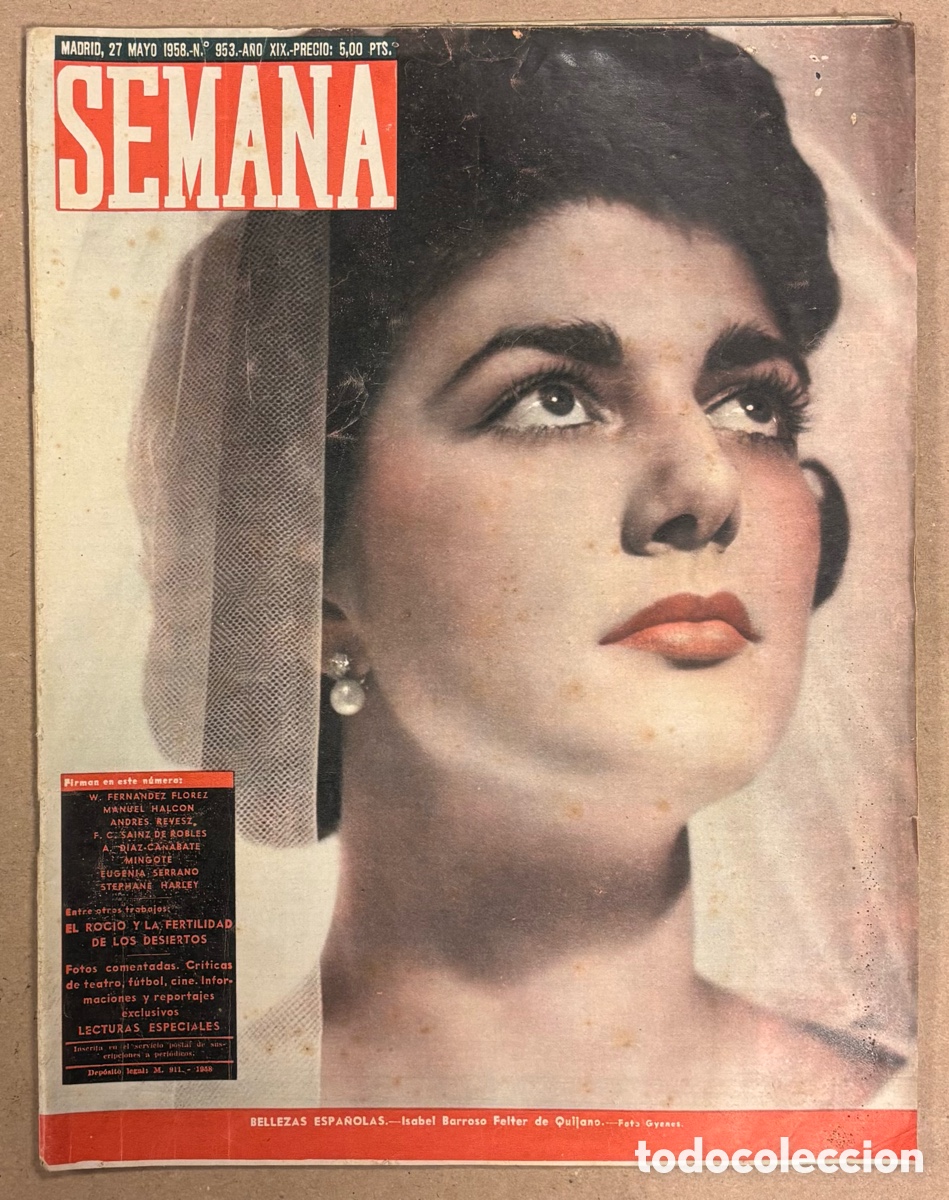 Coleccionismo de revistas y peri&oacute;dicos: SEMANA N&deg; 953 (1958). ISABEL BARROSO FELTER DE QUIJANO, MODA, ACTUALIDAD, COCINA,&hellip;