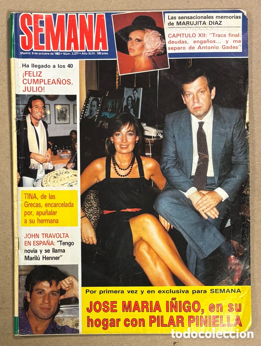 Coleccionismo de revistas y peri&oacute;dicos: SEMANA N&deg; 2277 (1983). JULIO IGLESIAS, JOS&Eacute; MAR&Iacute;A I&Ntilde;IGO Y PILAR PINIELLA, TINA DE LAS GRECAS, MARUJI