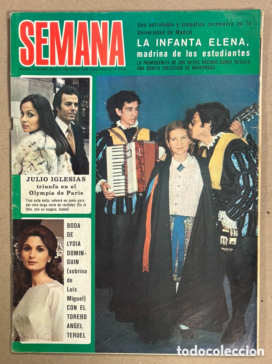 Coleccionismo de revistas y peri&oacute;dicos: SEMANA N&deg; 1886 (1976). JULIO IGLESIAS, BODA LYDIA DOMINGUIN, POSTER AGOSTINA BELLI,