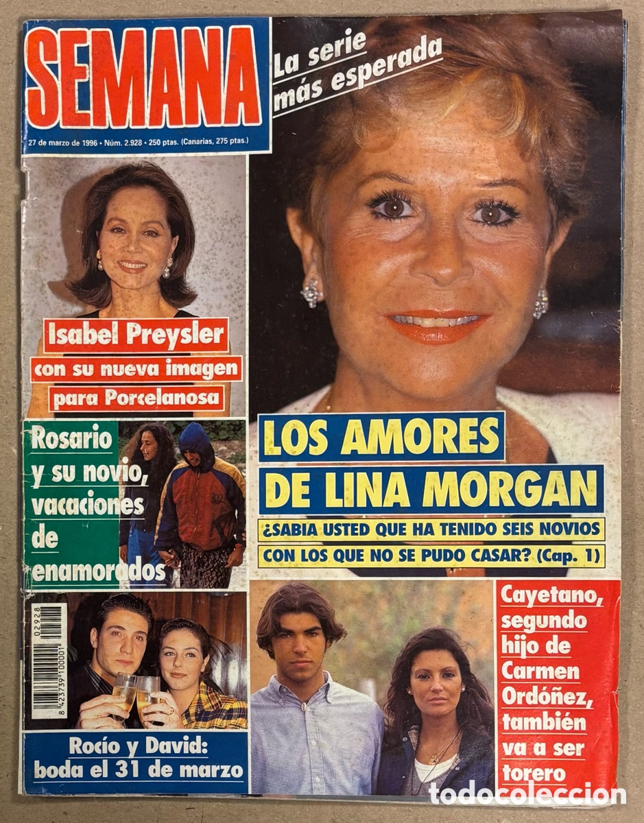 Coleccionismo de revistas y peri&oacute;dicos: SEMANA N&deg; 2928 (1996). LINA MORGAN, ISABEL PREYSLER, BODA ROCIITO Y ANTONIO DAVID, ROSARIO,&hellip;